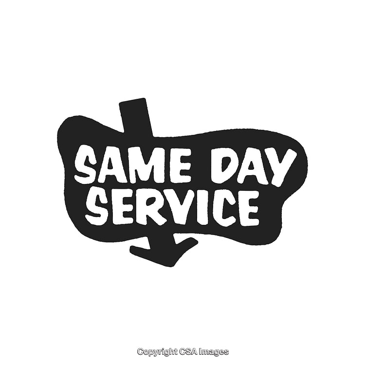 Black and White Same Day Service Text Design with Arrow Illustration