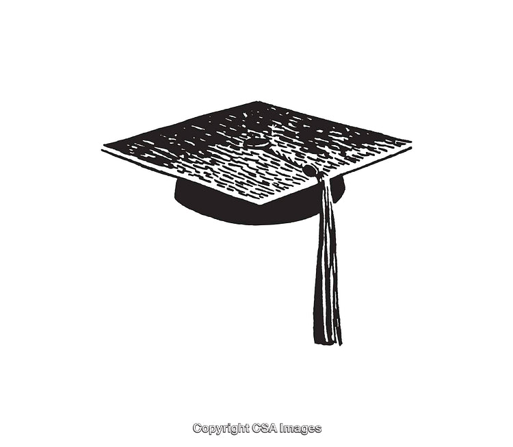Black And White Line Art of Graduation Cap with Tassel