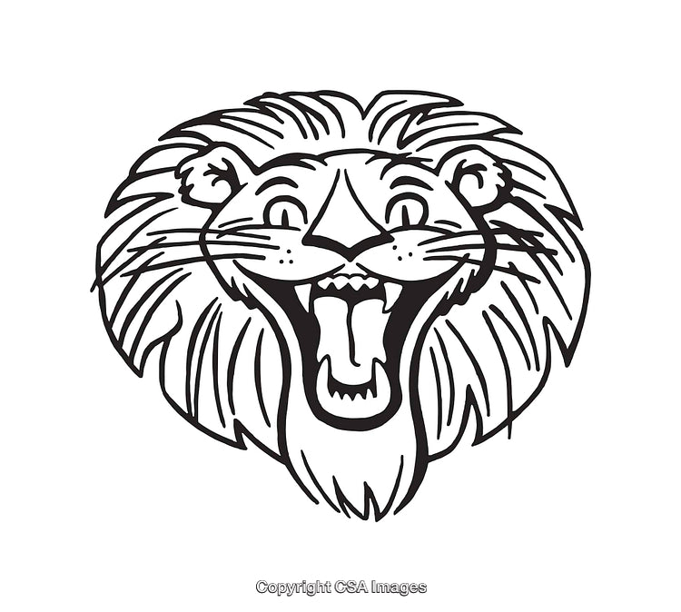 Black and White Line Art of a Lion Head Illustration