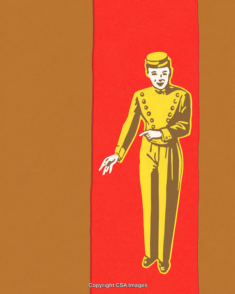 Vintage Bellboy Illustration with Colorful Retro Palette