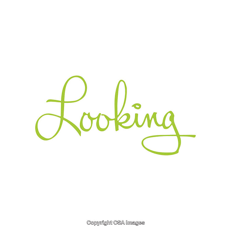Green Calligraphy of the Word 'Looking' on a White Background