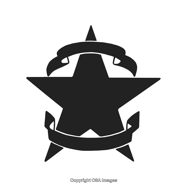 Black Star Symbol with Ribbon Element in Simplistic Design