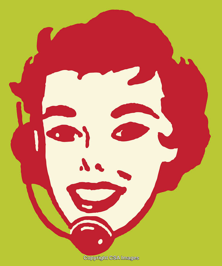 Retro Female Operator Illustration with Bright Colors and Simplistic Design