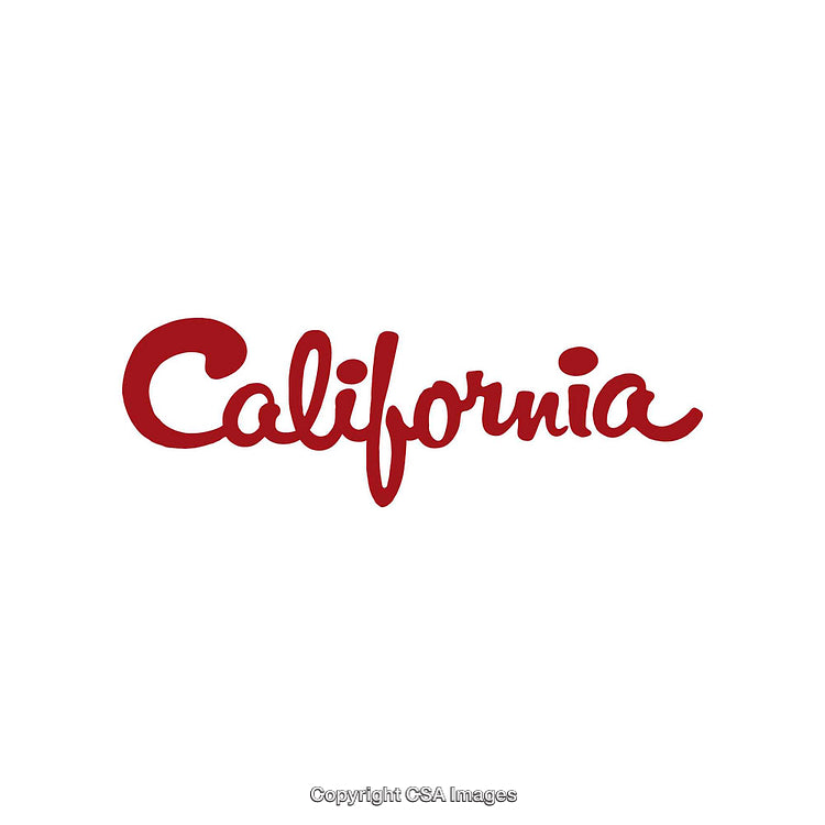 Scripted Red California Text on White Background in Stylish Font