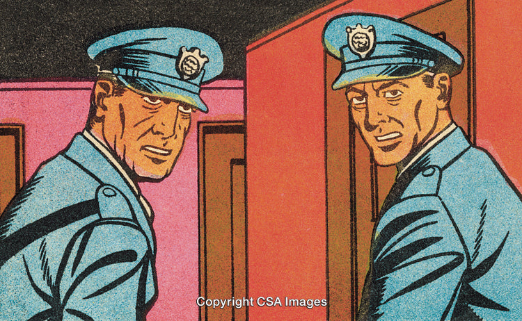 Retro Comic Style Illustration of Two Policemen on Duty in Uniforms