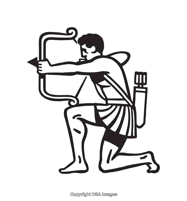 Black and White Illustration of an Archer in Classical Pose