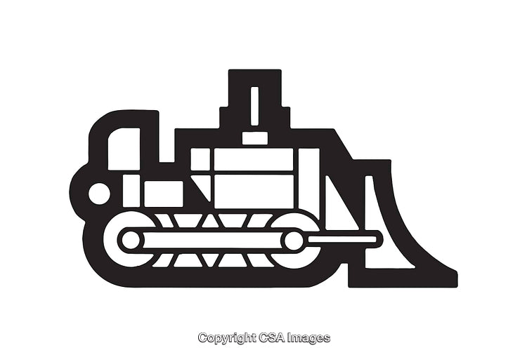Black and White Line Art Illustration of a Bulldozer Vehicle