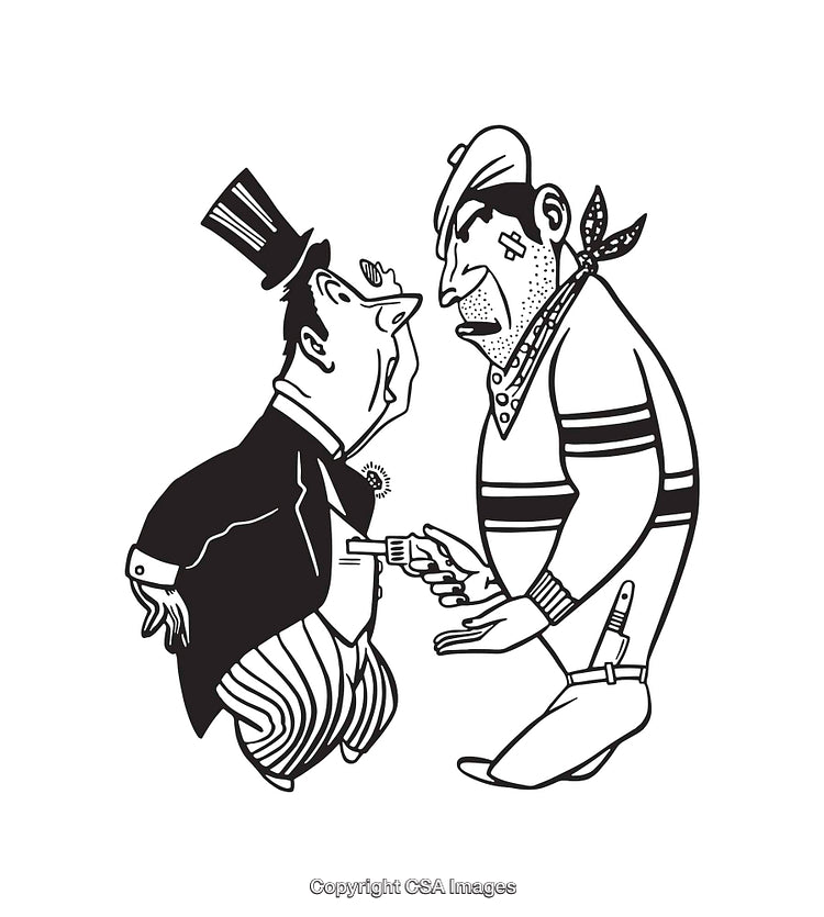 Comedic Black and White Illustration of Opposite Characters Interacting