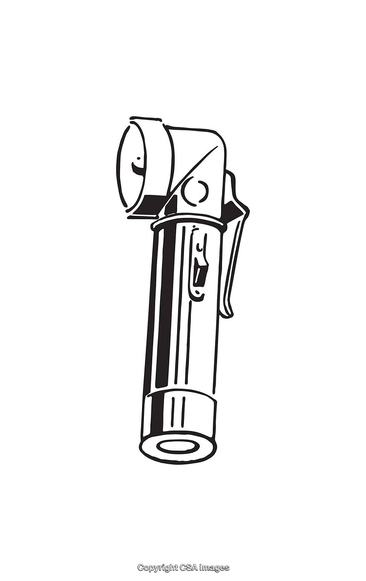 Retro Style Flashlight Line Art Illustration in Black and White