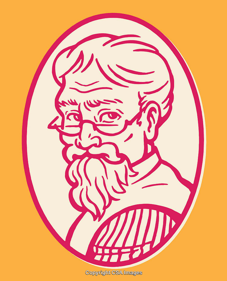 Colorful Line Art Illustration of a Bearded Man in Circular Frame
