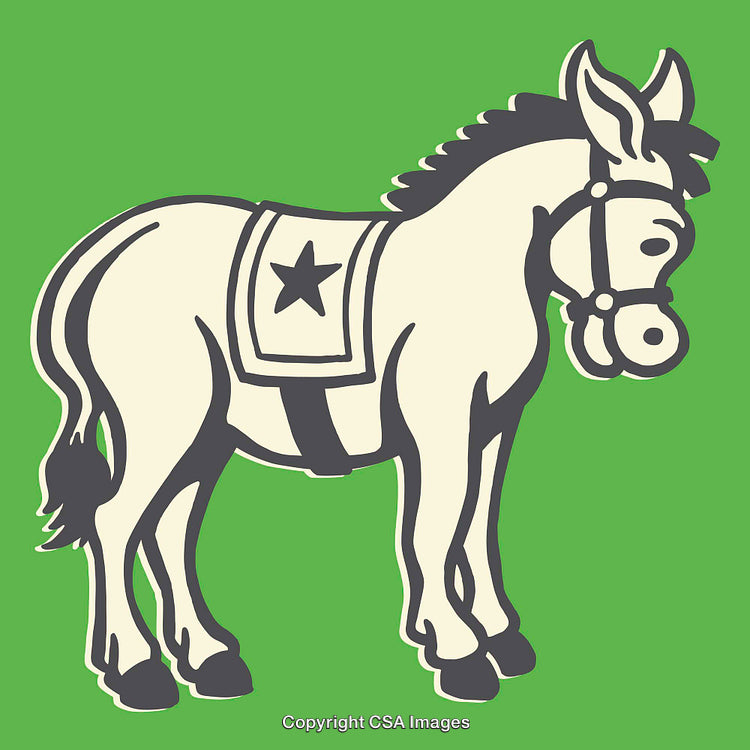 Stylized Illustration of a Donkey on Solid Green Background