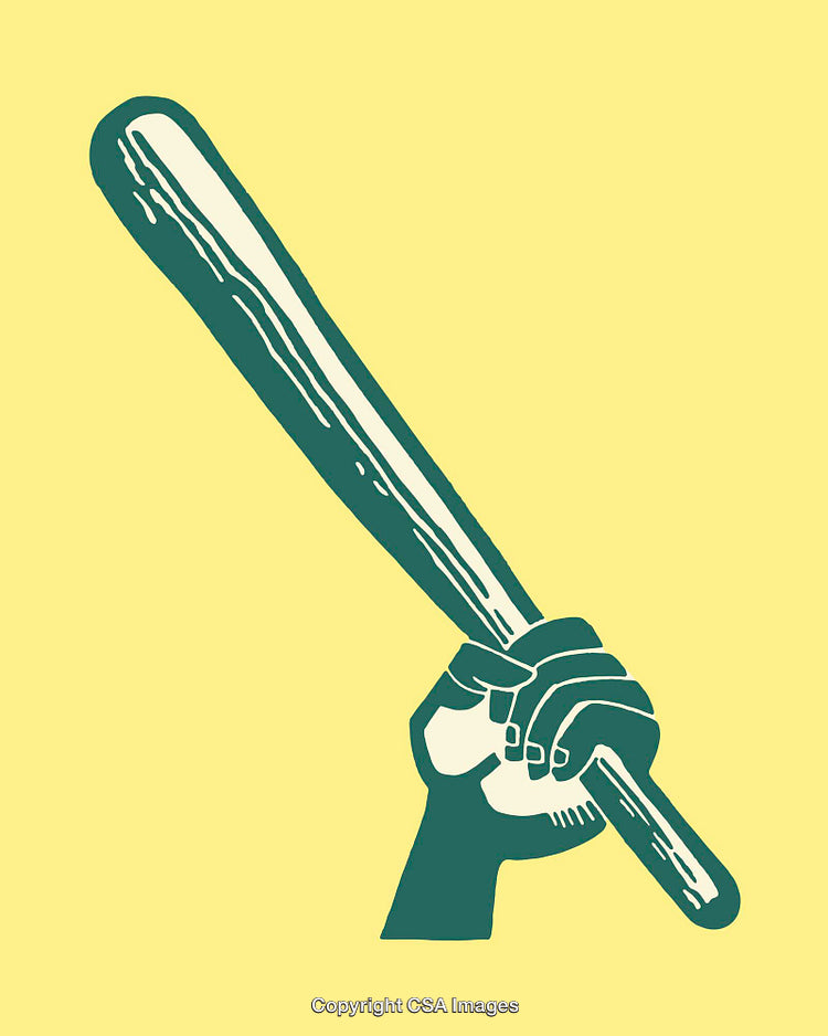 Stylized Illustration of a Hand Gripping a Baseball Bat on Yellow Background