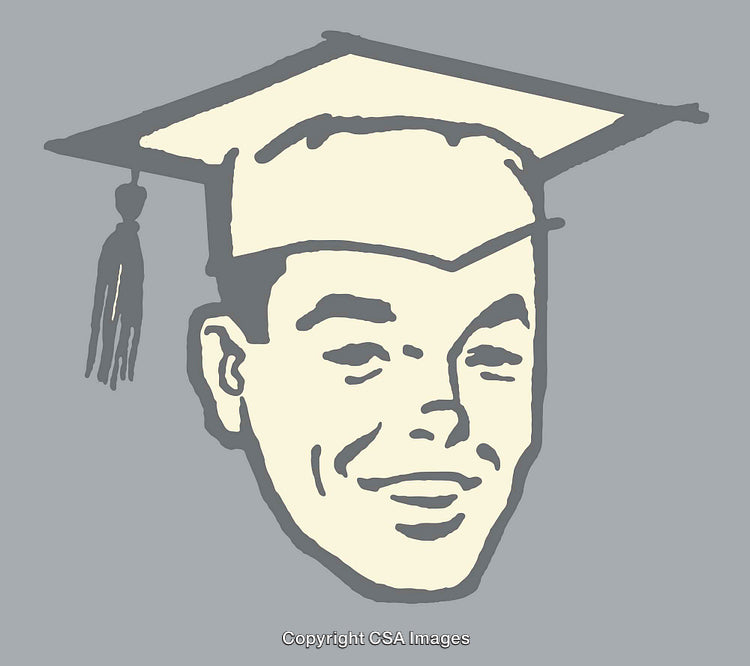 Retro Styled Graduation Artwork Featuring Smiling Graduate with Cap