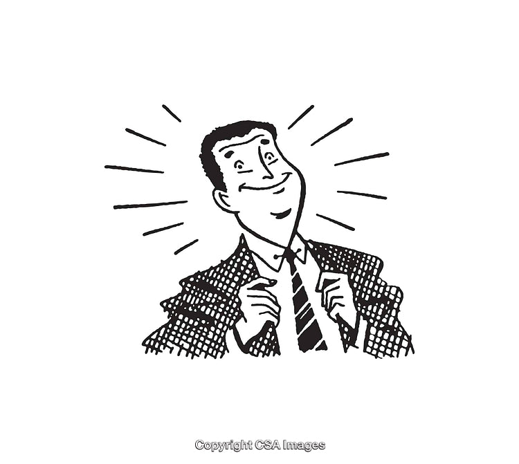 Retro Styled Black and White Illustration of a Happy Businessman