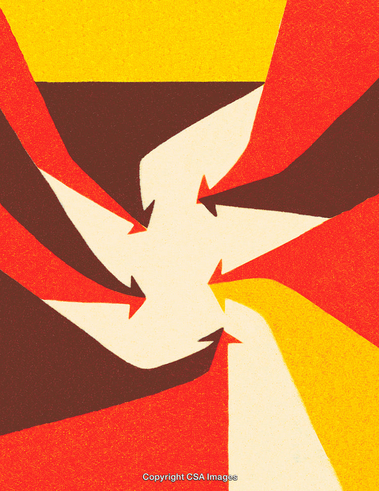Dynamic Abstract Illustration With Arrows in Red, Yellow, and Cream Abstract Tones