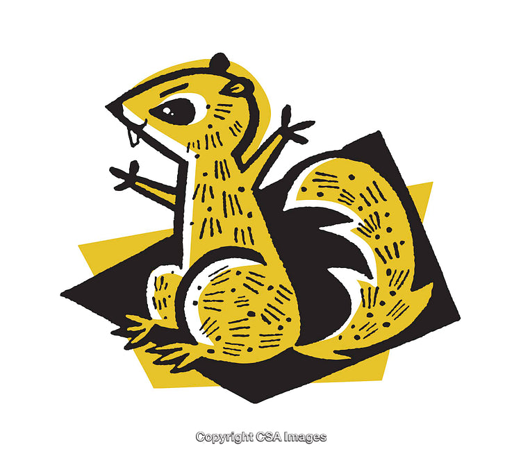 Colorful Graphic Illustration of a Cheerful Cartoon Animal with Abstract Elements