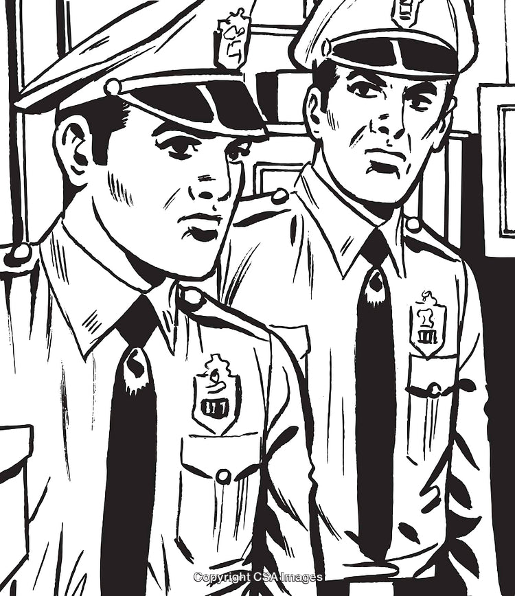 Black and White Artwork of Police Officers In Uniform