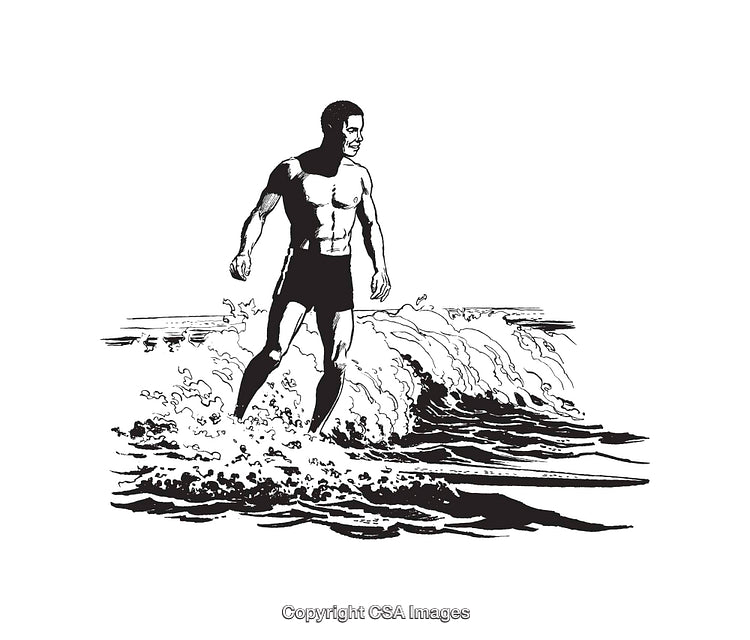 Black And White Illustration of Surfer Riding the Waves in Dynamic Style