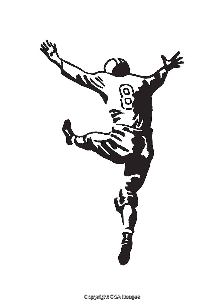 Black and White Illustration of a Celebrating Football Player Silhouette