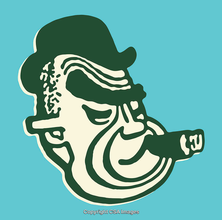 Vintage Line Art Of Man Smoking Cigar With Hat