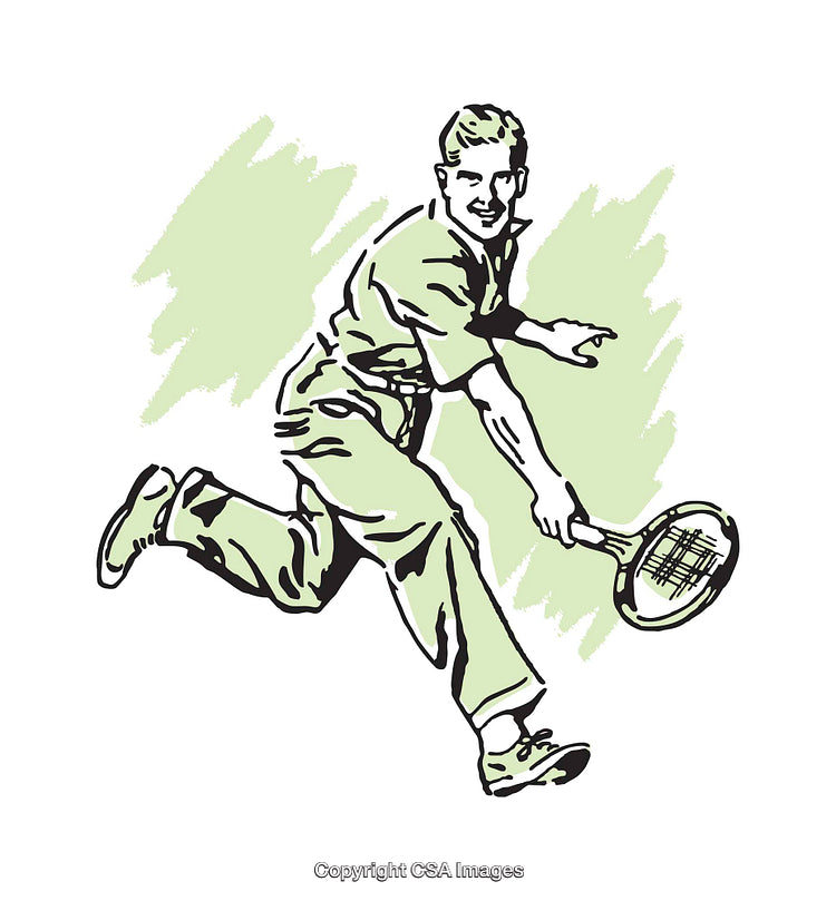 Vintage Illustration of a Tennis Player in Action Holding a Racket