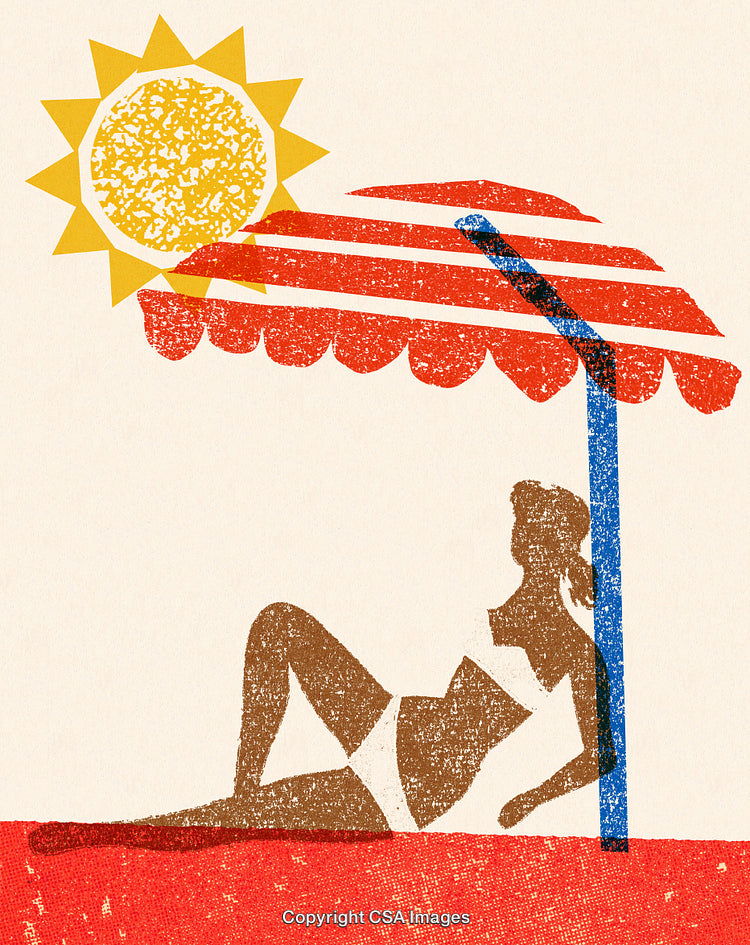 Abstract Women Relaxing Under Sunshade on Beach in Summer Heat