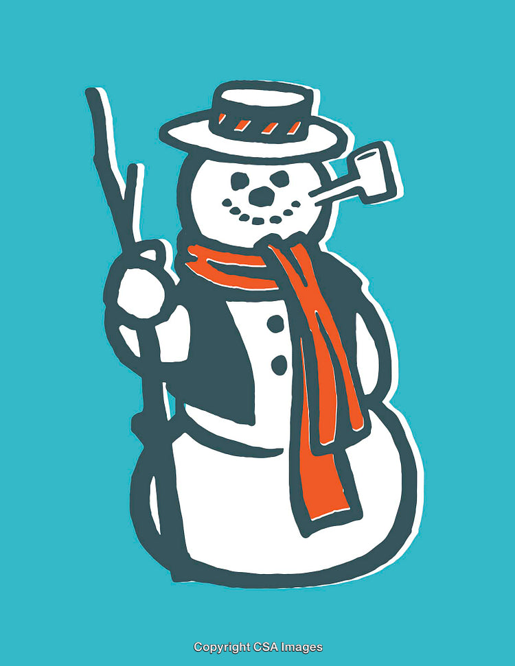Vintage Style Snowman Line Art with Hat and Scarf