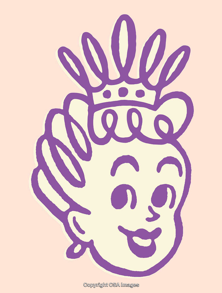 Playful Line Art Illustration of a Smiling Crowned Face