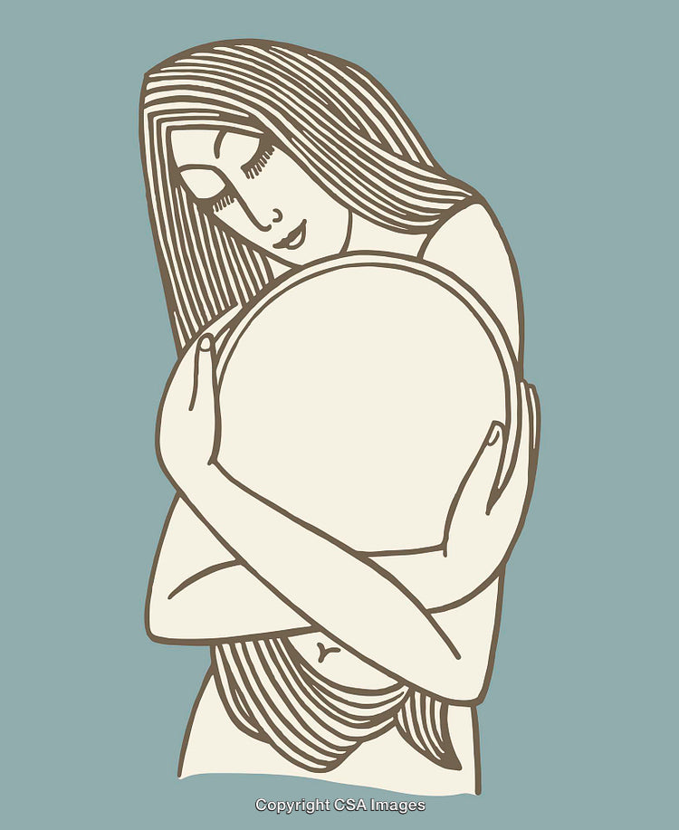 Minimalist Line Art Illustration of a Woman Holding a Circle Object