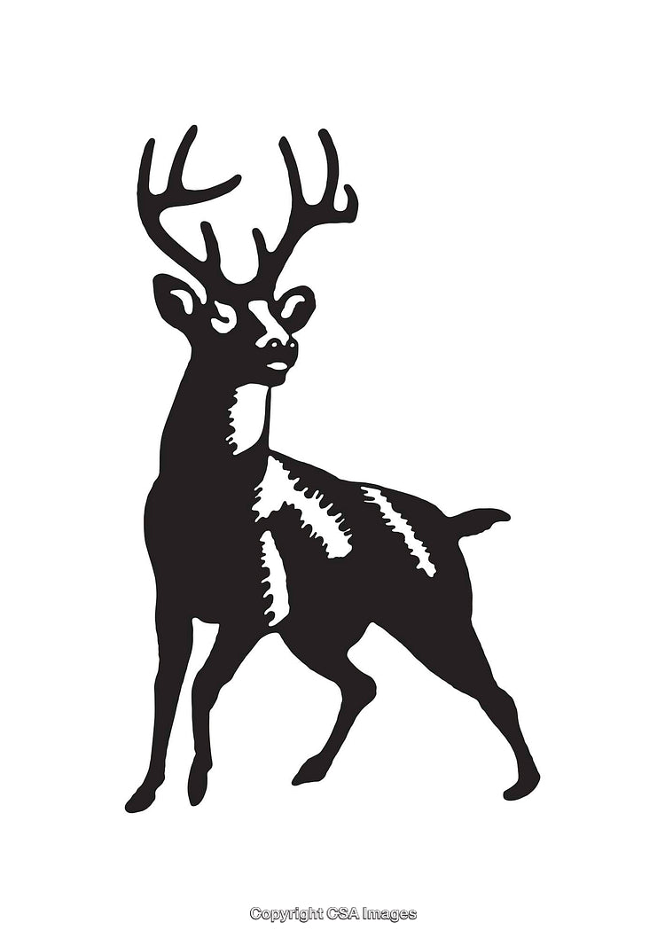 Black and White Line Art Illustration of a Standing Deer Silhouette