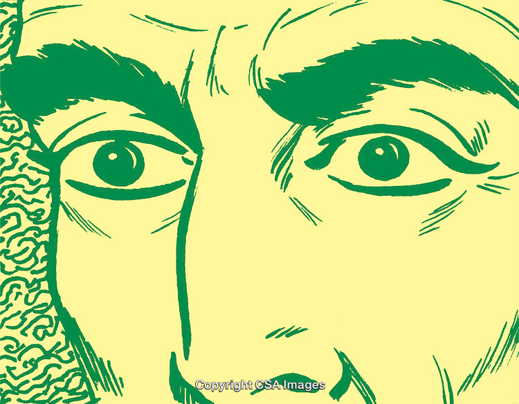 Illustrated Close-Up of a Face in Green and Yellow Tones