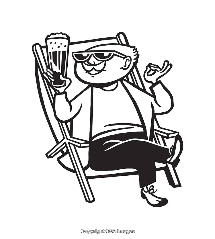 Relaxed Cartoon Man Enjoying a Beverage in a Reclining Chair