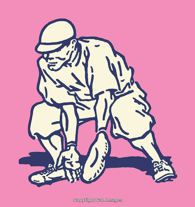 Vintage Sports Illustration of a Baseball Player in Action on Pink Background