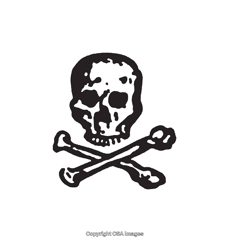 Classic Black and White Skull and Crossbones Illustration on White Background