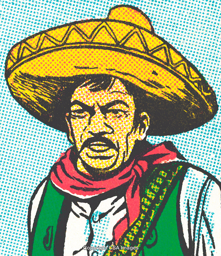 Colorful Comic Illustration of a Traditional Man Wearing a Sombrero