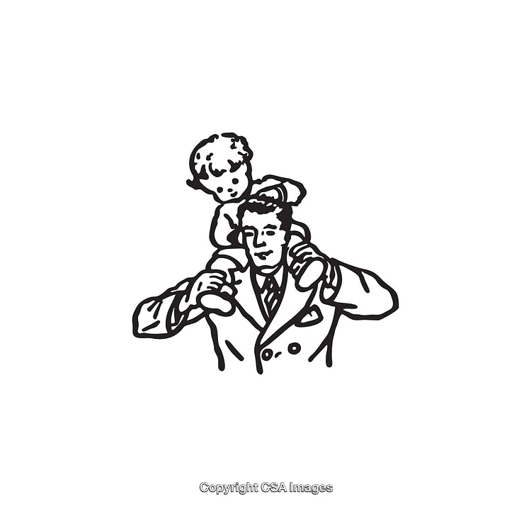 Vintage Illustration of Father Carrying Child on Shoulders