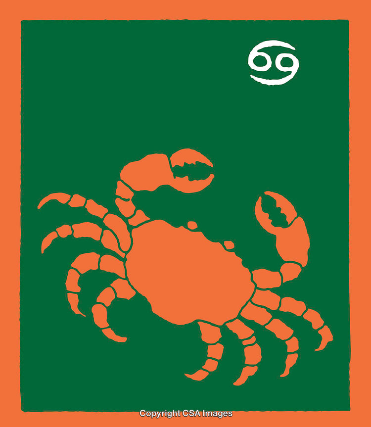Vibrant Line Art Illustration of a Crab and Zodiac Cancer Symbol