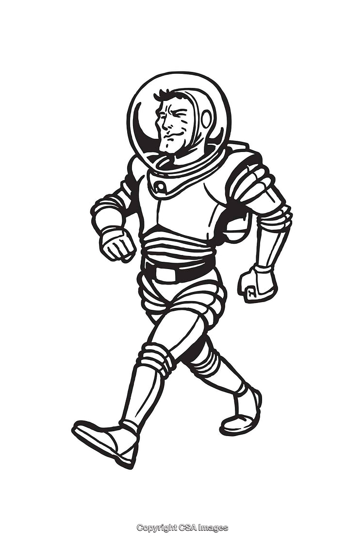 Black And White Line Art of an Astronaut Walking in Space Suit
