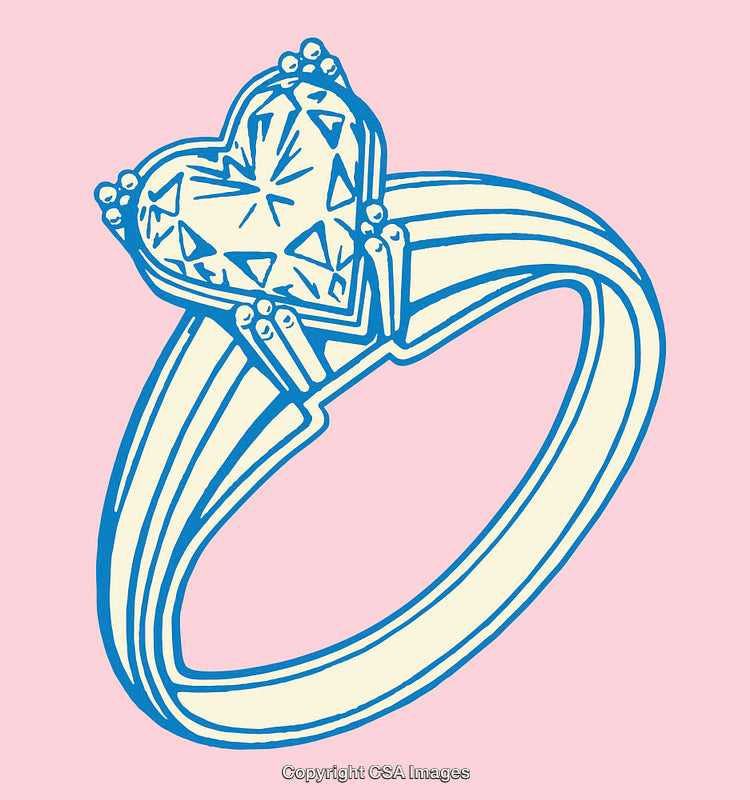Heart-Shaped Diamond Ring in Colorful Line Art Illustration