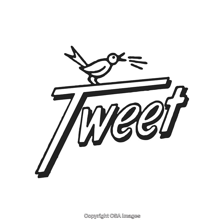 Minimalist Bird Illustration with 'Tweet' Text in Black and White Style