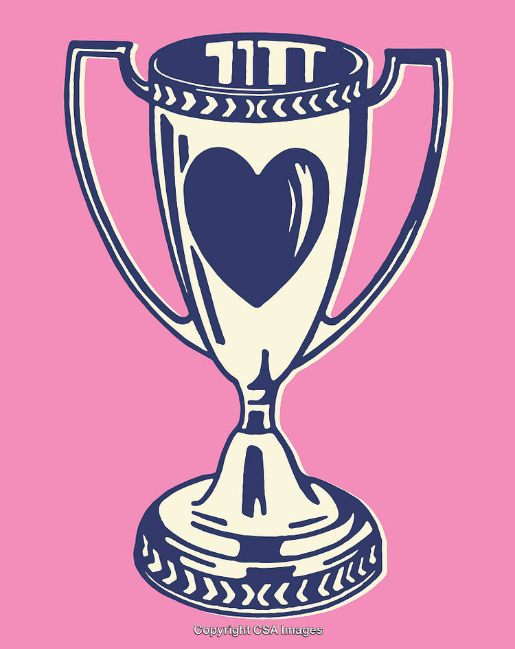 Stylized Trophy Illustration with Heart Design on Pink Background