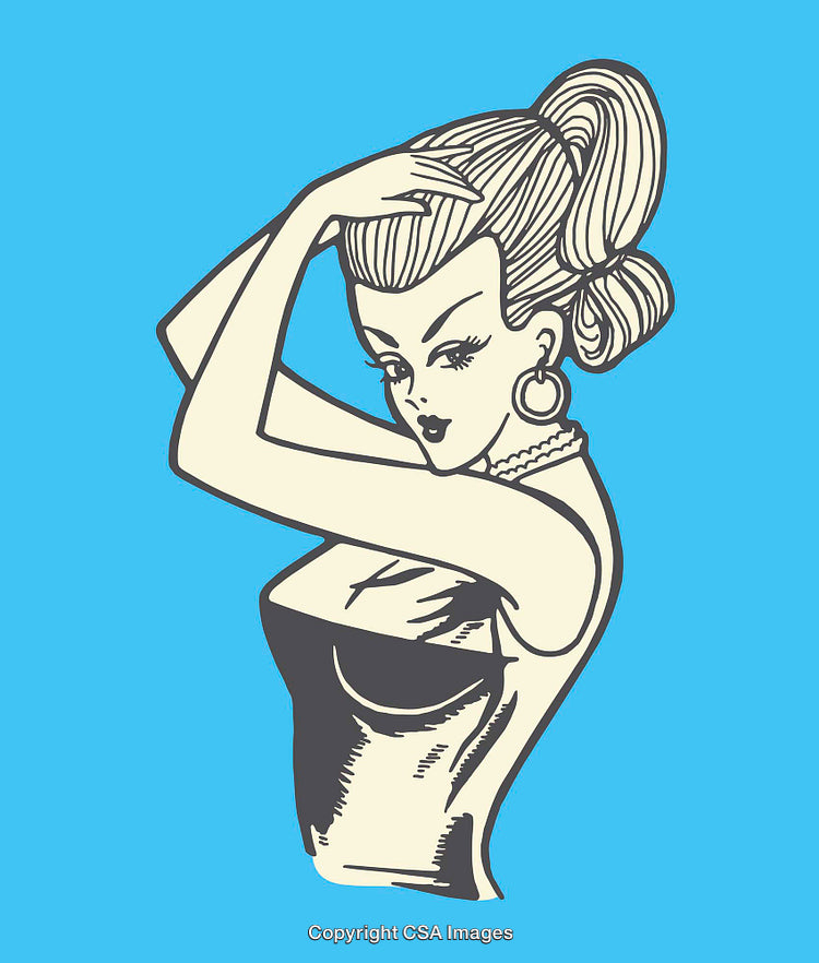 Vintage-Inspired Art of Woman with Elegant Hairstyle on Vibrant Background