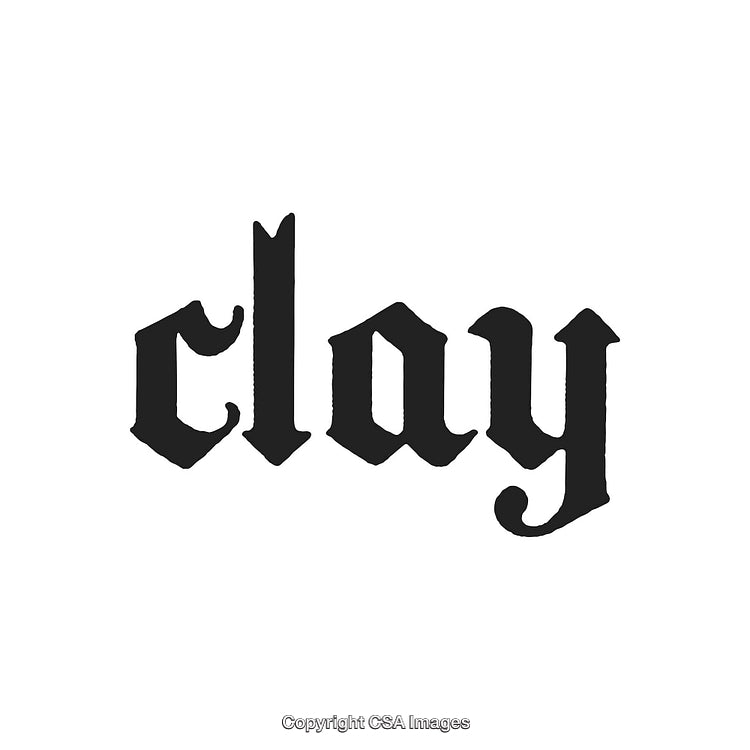 Stylized Blackletter Typography Highlighting the Word Clay on White Background