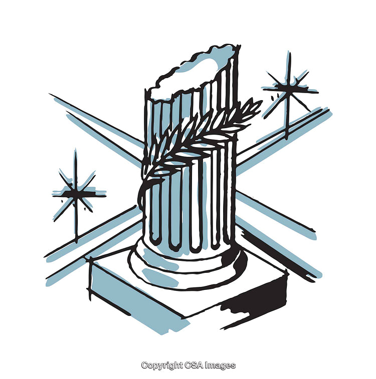 Artistic Illustration of a Classical Column with Laurel and Radiating Stars