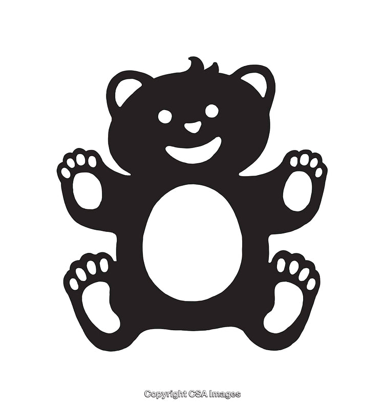 Black And White Line Art Illustration of a Cheerful Teddy Bear