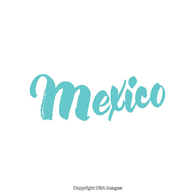 Artistic Blue Script Showing the Word Mexico on a White Background
