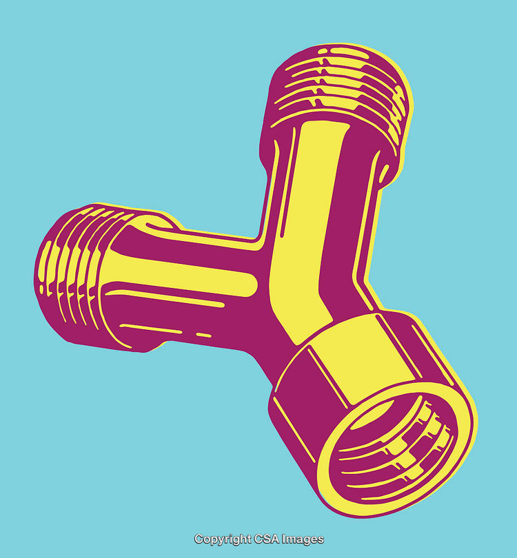Brightly Colored Industrial Pipe Connector in Bold Line Art Style
