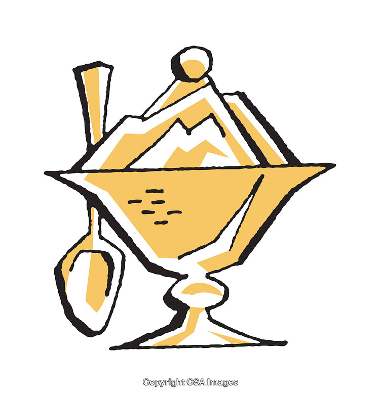 Illustration of a Dessert Bowl with Spoon in Minimalistic Style