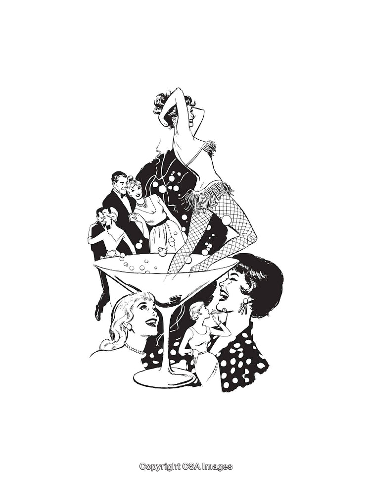Vintage Black-and-White Illustration of Social Gathering and Dance
