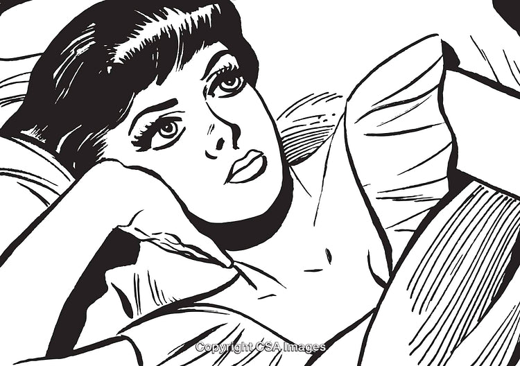 Pensive Woman in a Stylized Line Art Illustration Style